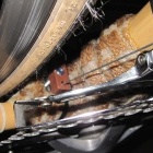 FD Cable Stop (brown, centre) with cable running up to FD