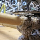 Challenge. Another view of the inner ring in contact with the hemp rope of the chainstay