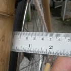 Sheldon Brown frame alignment check (head tube to dropouts) and clearance to left of seat tube is 44mm (identical to right side)