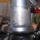 Closeup of Head Tube with the crack visible in the Lower Aluminium Lug - this is another reason why I have stopped using this bike for major cycles