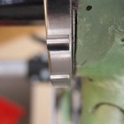 Close up of drive side, showing edge of BB shell, raised edge of BB, and flange on edge of sliding sleeve. Most importantly there is a gap which shows that the BB went tight before the edges met